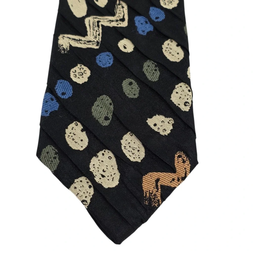 Emanuele Cravatte Limited Edition Mens Necktie‎ Folded Black Geometric Abstract